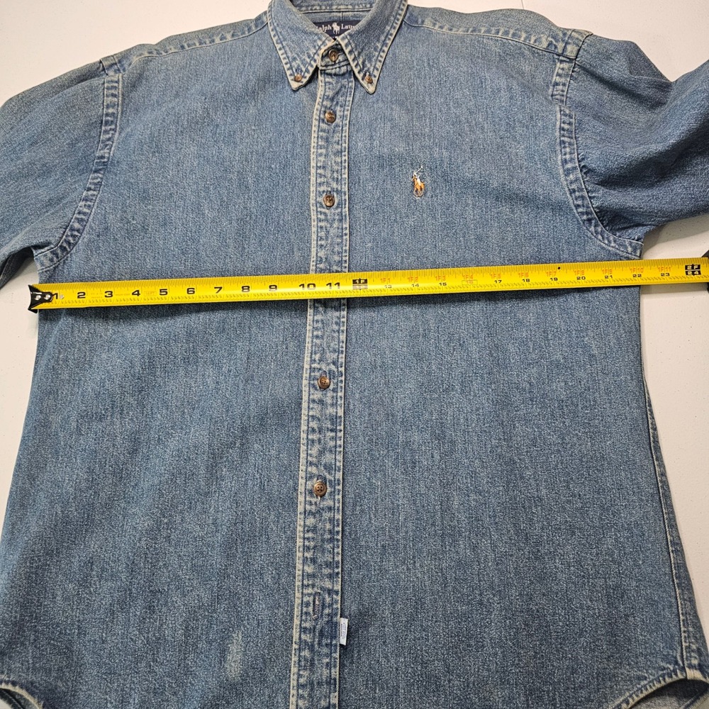 Vintage 90s Ralph Lauren The Big Shirt 6 Button Down Blue Denim Pony Western - Picture 15 of 16